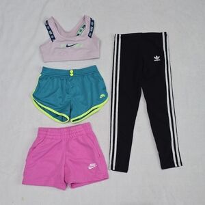 Lot of Girl's Nike Running Shorts, Sportsbra & Adidas Leggings Size Small 8/10